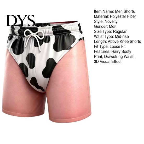 Comfortable Elastic Waist Swim Shorts Men Hairy Butt Shorts, Funny Booty Print Beach Realistic Gifts for Husband 3D Briefs Patriotic Trunks