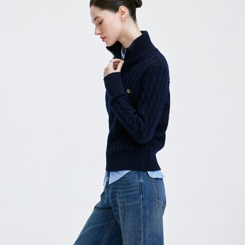 Giovanni Valentino Women's Cable Knit Half-Open Collar Wool Sweater