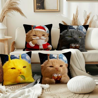 Funny Cartoon Alien Cat Cushion Cover Pillow Cover Decoration Room Home Sofa Living Office Car Nordic Simplicity