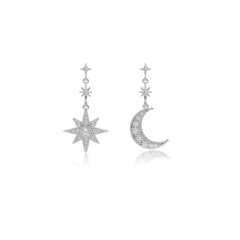 

Асимметричные серьги из серебра S925 в виде звезды и полумесяца - Элегантный корейский дизайн