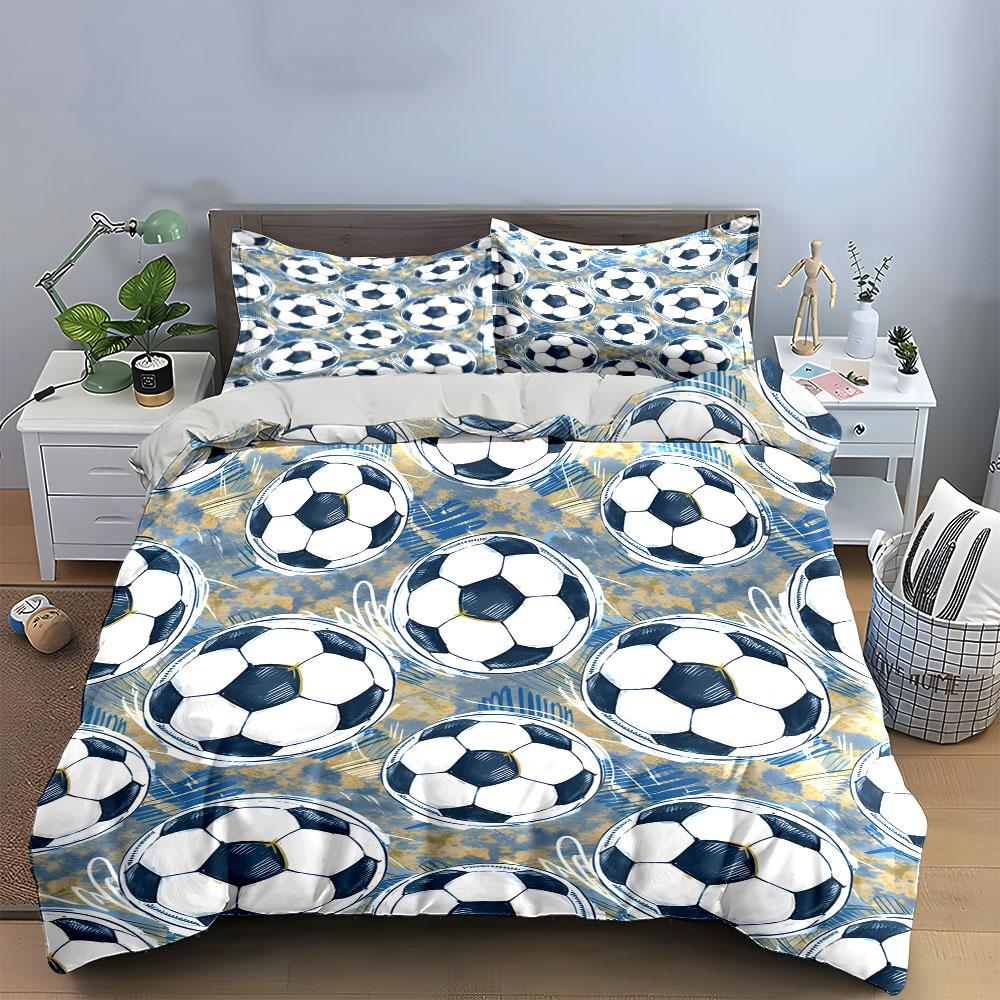 Soccer Ball Pattern Art Bedding Duvet Cover Set (1*Duvet Cover 2*Pillowcases, without duvet insert)