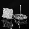 Big Cushion Square Full Micro Paved Mixed Cut Cubic Zirconia Piercing Stud Earrings Silver Tone Hip Hop Punk Trendy Accessories