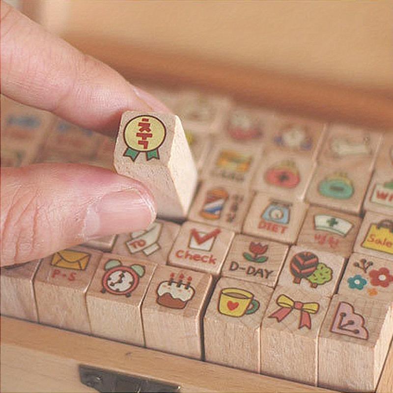 40Pcs/Set Cute Cartoon Stamp DIY Wooden Rubber Stamps Set for DIY Scrapbooking Diary Craft Invitation Card Making Art Crafts