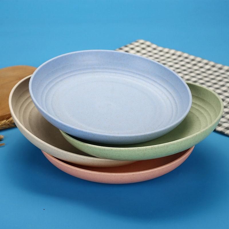 4pcs 20/23/25cm Lightweight Wheat Straw Plates Unbreakable Dishes and Plates Sets Non-toxin Safe Healthy for Kids Children Adult