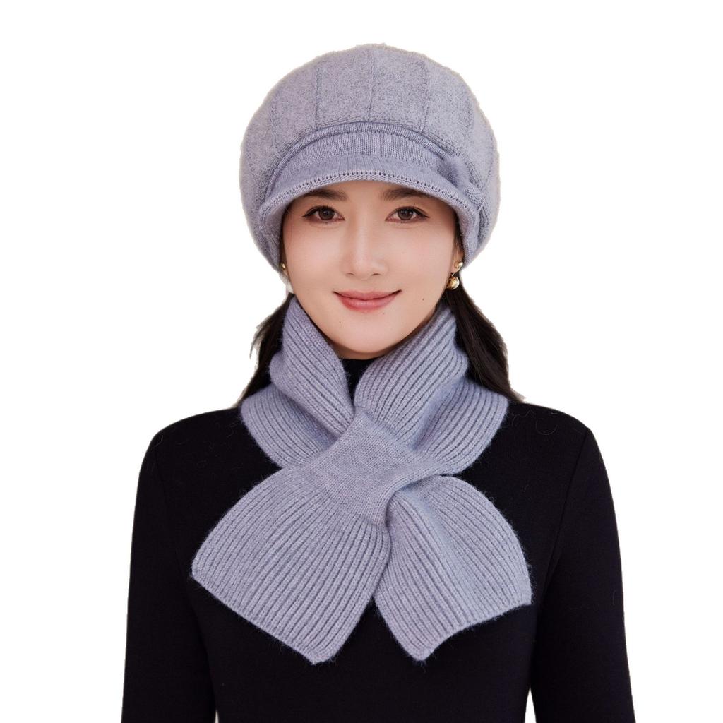 Autumn and Winter Middle Aged and Elderly Mother's Hat Rabbit Plush Woolen Hat Old Lady Duck Tongue Lady Plus Velvet Warm Knitted Hat