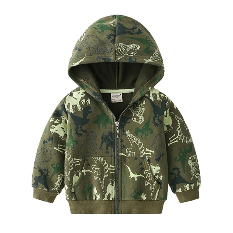 1-6 Years Kids Dinosaur Printed Hooded Coat Zipper Jacket