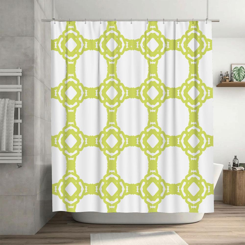 Green White Geometric Shower Curtain For Bathroom Decor 6 Hooks Set Available In Various Colors!