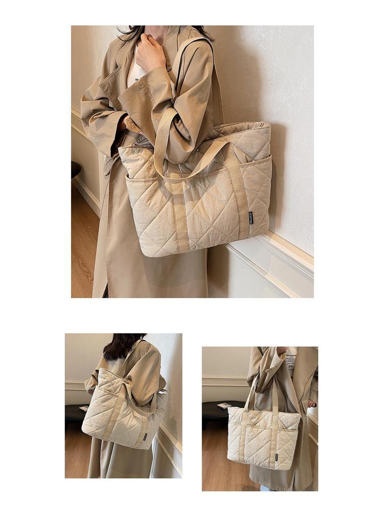2025 Neue Übergroße Baumwollgepolsterte Tragetasche - Grenzüberschreitend Japan & Südkorea Herbst/Winter Schulterhandtasche für Damen