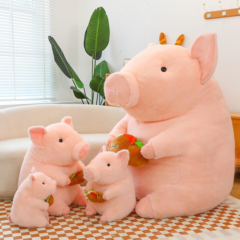 32cm Cartoon Burger Pig Plush Stuffed Pillow Cute Couple Creative Toy Children's Birthday Gift Doll Kawaii Sofa Decoration