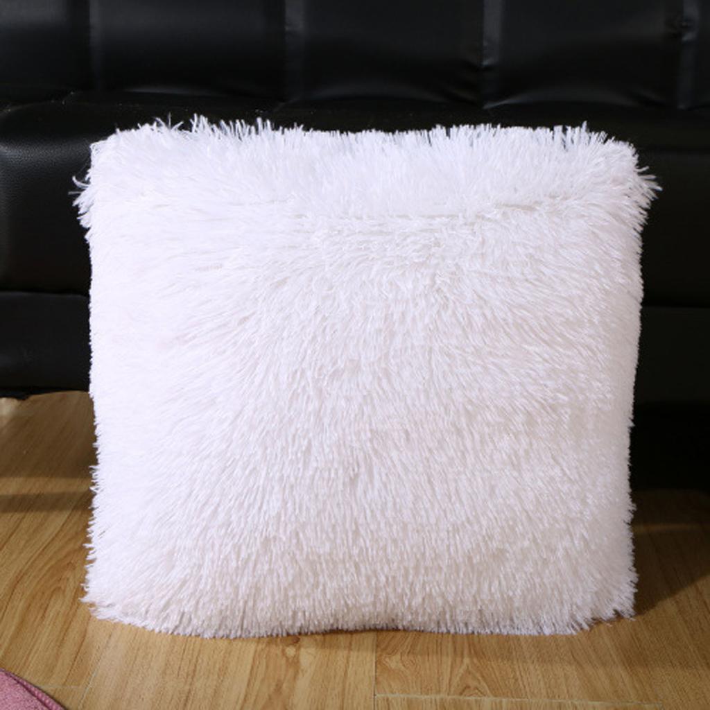(SU)Plush Cushion Cover Sofa Lumbar Cover Home Decoration Solid Colorful