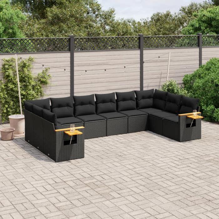 VidaXL Salon de Jardin avec Coussins 10 pcs, Canapés de Terrasse, Ensemble de Meubles de Patio, Mobilier d'Extérieur, Noir 3227161