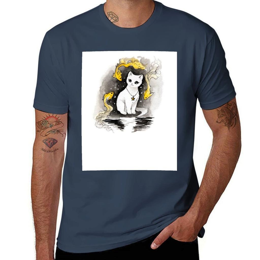 Fish Cat And Tshirt Basic Short Sleeve Cotton Blend Tshirt