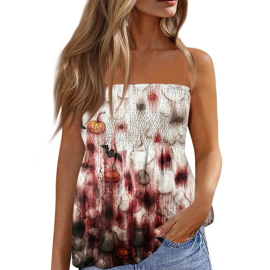 Tube-Tops für Damen, süßes, sexy, schulterfreies, ärmelloses T-Shirt mit Aufdruck