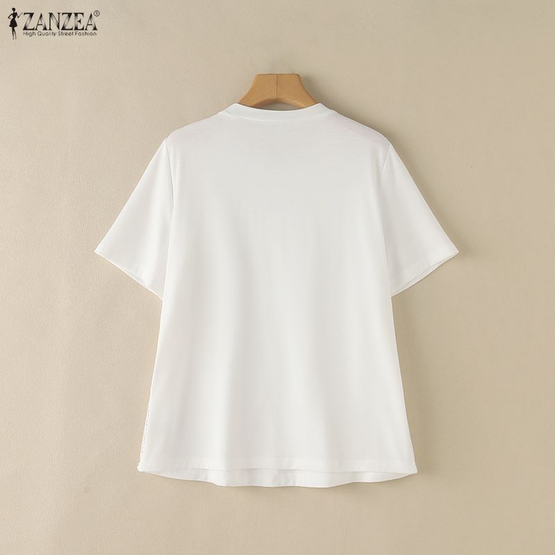 ZANZEA Women Casual Round Neck Loose Patchwork Short Sleeve T-Shirts