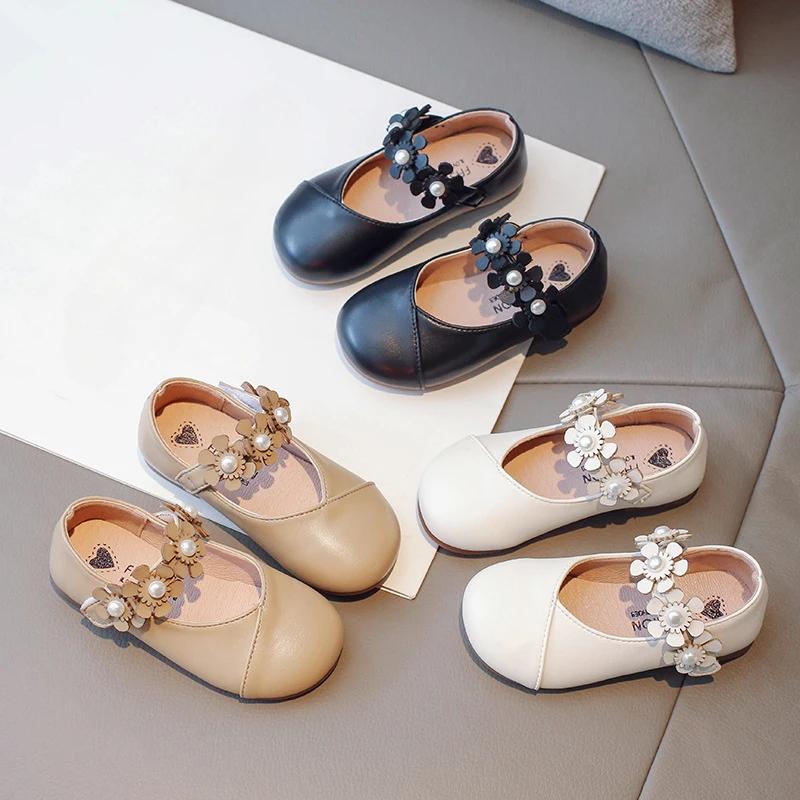 Princess Funny Girls Leather Shoes Flat with Appliques Kids mary jane Dress Shoes Soft New Autumn Sweet Floral Shoes Girl H05221