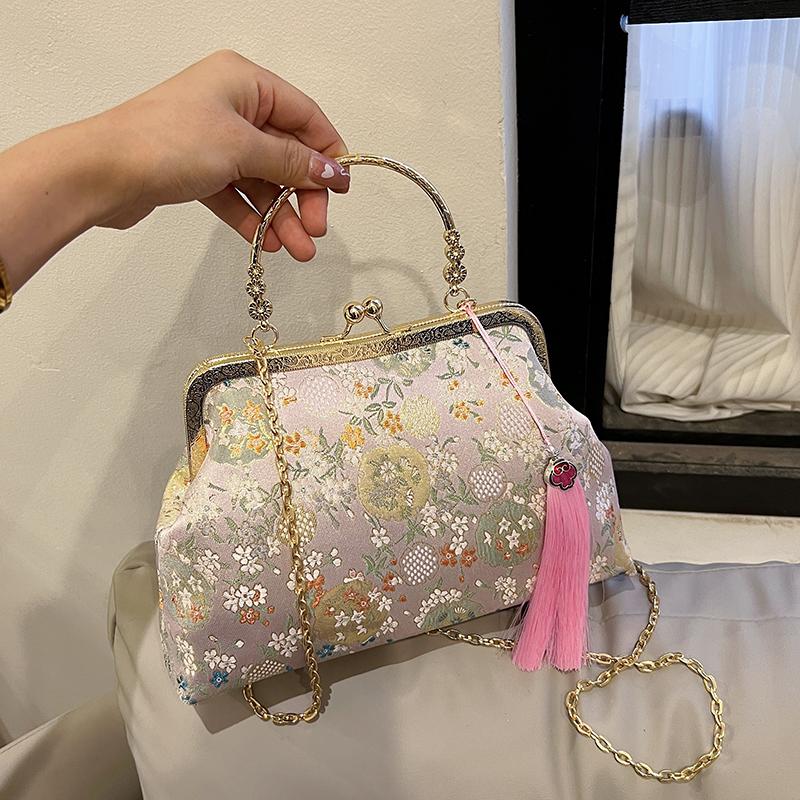 Elegant Embroidered Handbags for Women Fashion Metal Handle Shoulder Bag with Chain Strap Ladies Evening Party Purse Gift wallet