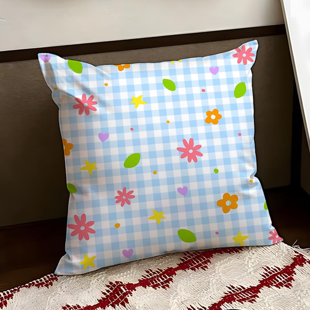 Bright Spring Pastel Gingham Cushion Cover Reversible Soft Durable Pillow Cover Home Car MultiScene Use for Daily Comfort
