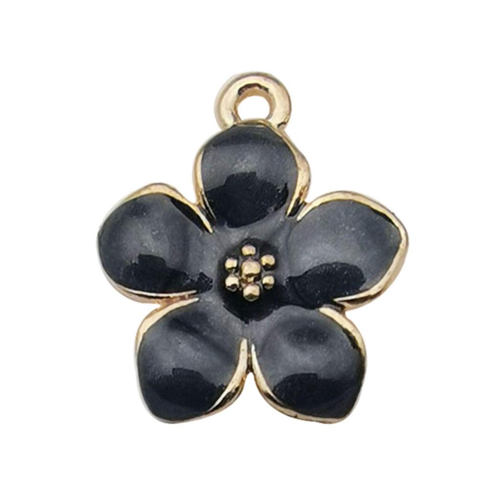 "Set of 30 Black Flower DIY Korean Jewelry: K-Gold Oil Drop Alloy Pendants for Earrings & Bracelets"
