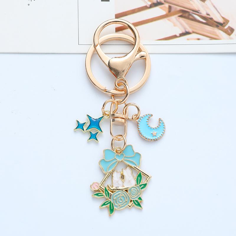Dreamy Starry Sky Cat Keychain - Star & Moon Pendant for Couples & Best Friends