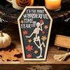 Entrance Door Hanging Signs Vintage Halloween Wooden Decor, Coffin-Shaped Tabletop Ornaments, Freestanding & Decorations for Home Ornament Mantel