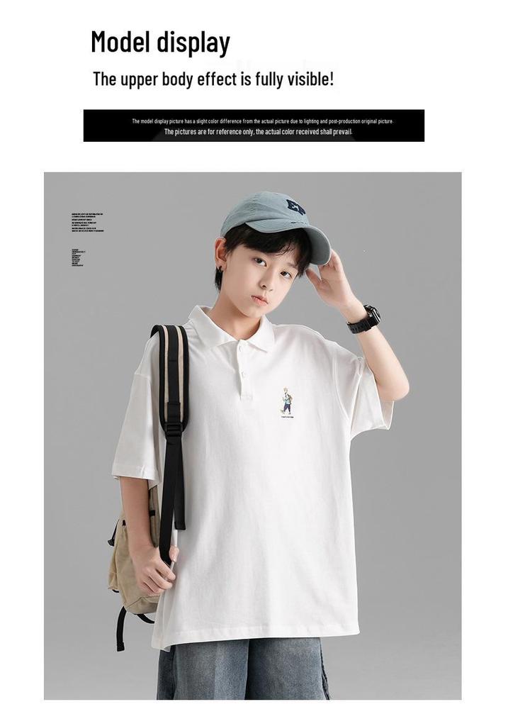 Boys' Korean Style Summer Polo T-shirt - Casual, Trendy, Loose Fit