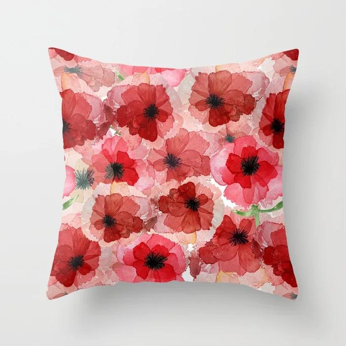 Kissenbezug Heimdeko Sofa Rote Blume Quadratische Dekoration