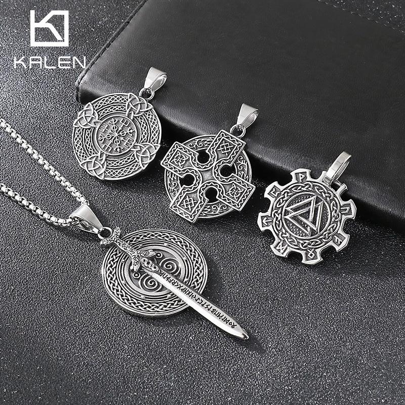 Vintage Nordic Cross Celtic Knot Charm Ornament, Viking Warrior Sword Shield Stainless Steel Men'S Pendant