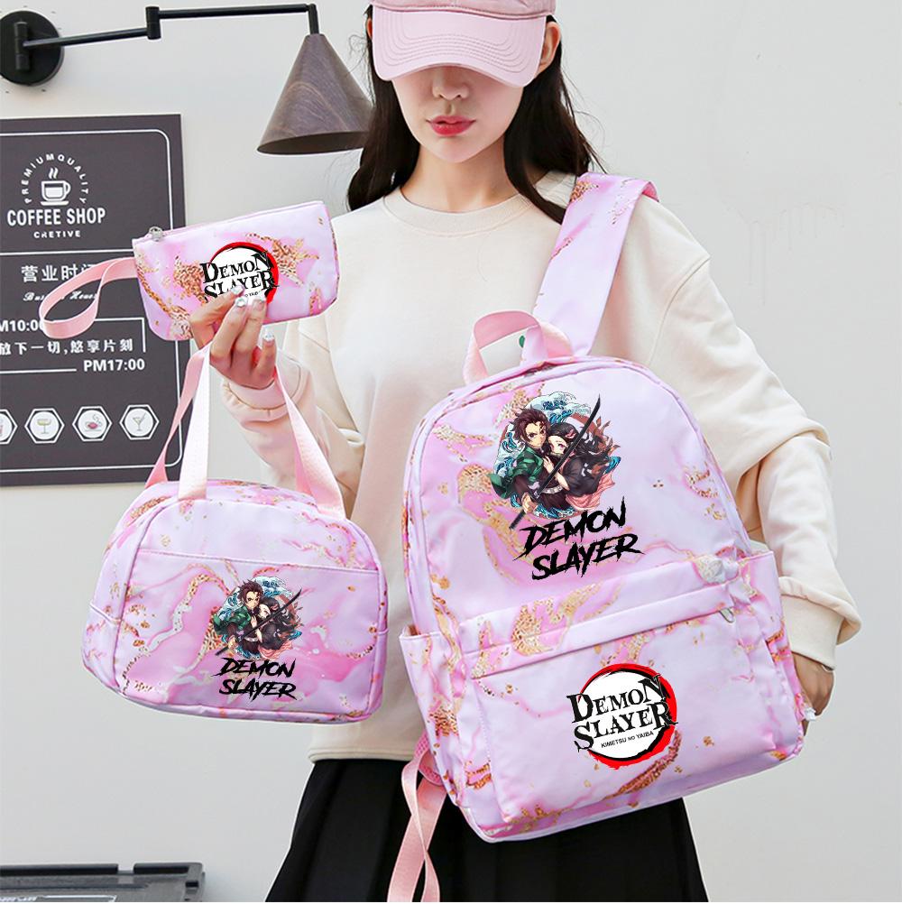 3Pcs/set Demon Slayer Printed Backpack with Handbag Pencil Case Teenager Student Girl Boy Large Capacity Waterproof Bookbag Schoolbag Travel Bag Gift