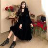 Plus Size Velvet French Lace-Up Bow Long Black Dress