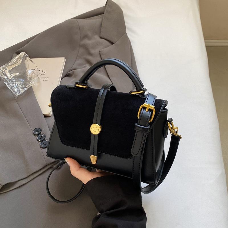 Suede Fabric Handbag with Adjustable Strap Golden-Te Hardware and Flap Closure - Trendy Commuting Hobo Crossbody Bag for Women