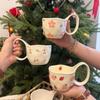 2025 New Collection Ceramic Mug Hand-Painted Flower Strawberry Design Cute Irregular Ceramic Coffee Cup with Large Handle