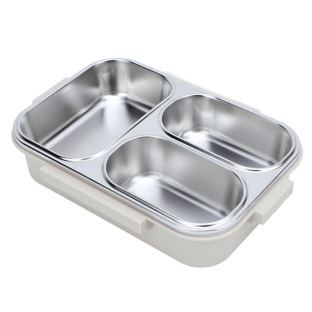 Divided Lunch Box 304 Stainless Steel Leakproof Heatable 3 Compartments Rectangular Food Container 1.2L Capacity