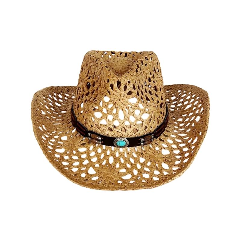

Ethnic Western Styles Natural Paper Straw Hat Sun Protection Rolled Brims Design For Beach Camping Outdoor Activities 1