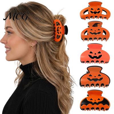 Hair Clip Halloween Themed Claw, Hollow Pumpkin Design Clip, Strong Grip Shower Back Head Claw for Party Daily Wear