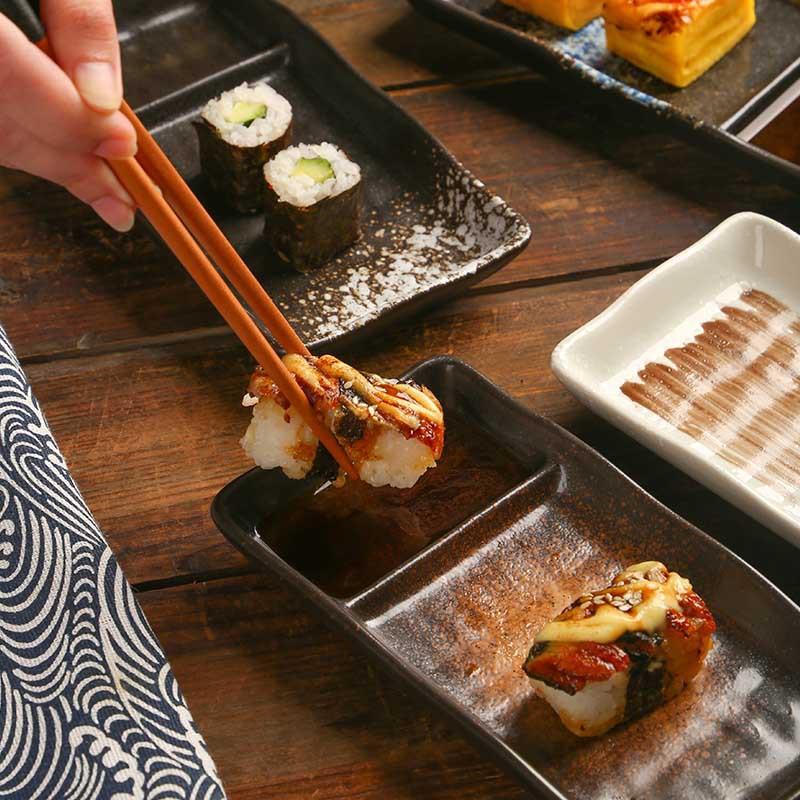 Ceramic Partition Plate Creative Household Use Vinegar Plate Double Plate Cake Sushi Dessert Snack Cold Dish