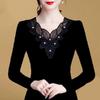 Maglietta a maniche lunghe in pizzo nero da donna autunno inverno, taglie forti, parte superiore interna