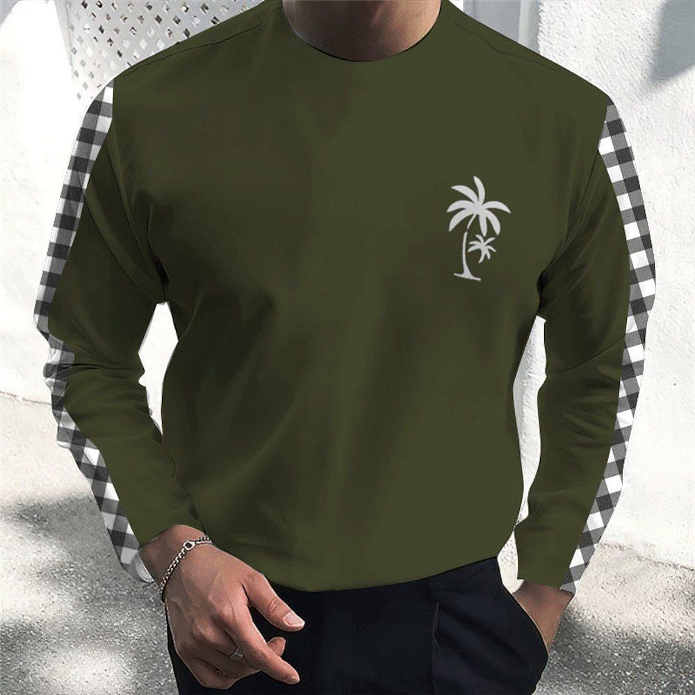 

Coconut Tree Pattern 3D Printed T-shirts Outdoor Sports and Leisure Round Neck Long Sleeve Men s T-shirts S армія зелений колір