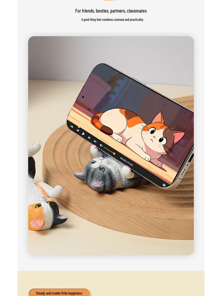Resin Adorable Tabby Orange Cat Phone Holder Ornament