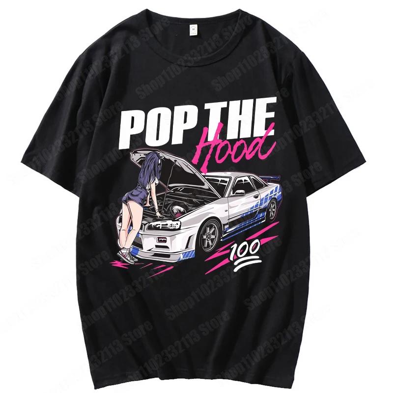 Unisex Anime Girl Car Graphic Tees Shirt Summer Short Sleeve Harajuku Casual Loose Tops Ropa Hombre