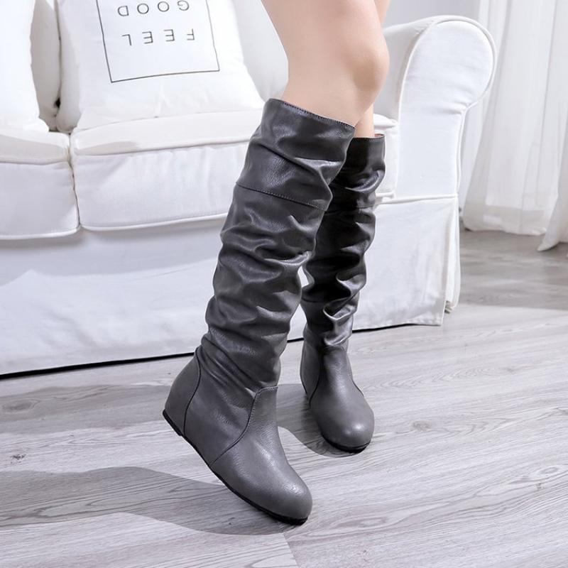 European and American Fashion Boots 2024 New Style Pleated Versatile Inner Increase Anti Slip Sleeve Foot Warm Women's Shoes