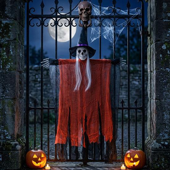 38" Halloween Hanging Witch Decoration, Spooky Scary Flying Skeleton Ghost for Outdoor, Indoor Haunted House Porch Yard Patio Decor