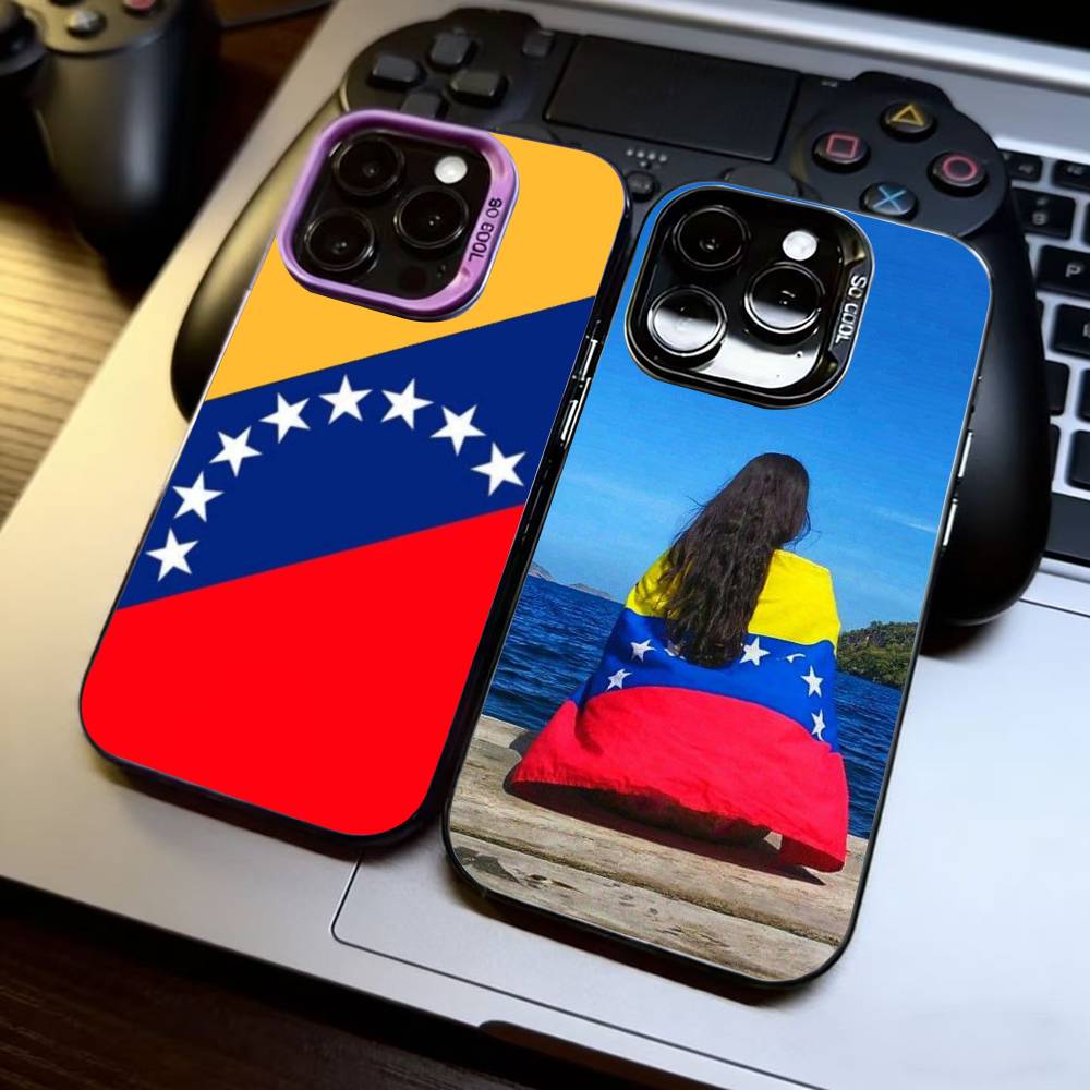 Venezuelan Flag M-Map Phone Case For iPhone 17,16,15,14,13,12,11 Plus,Pro Max,XS,Colorful Silver Black Cover