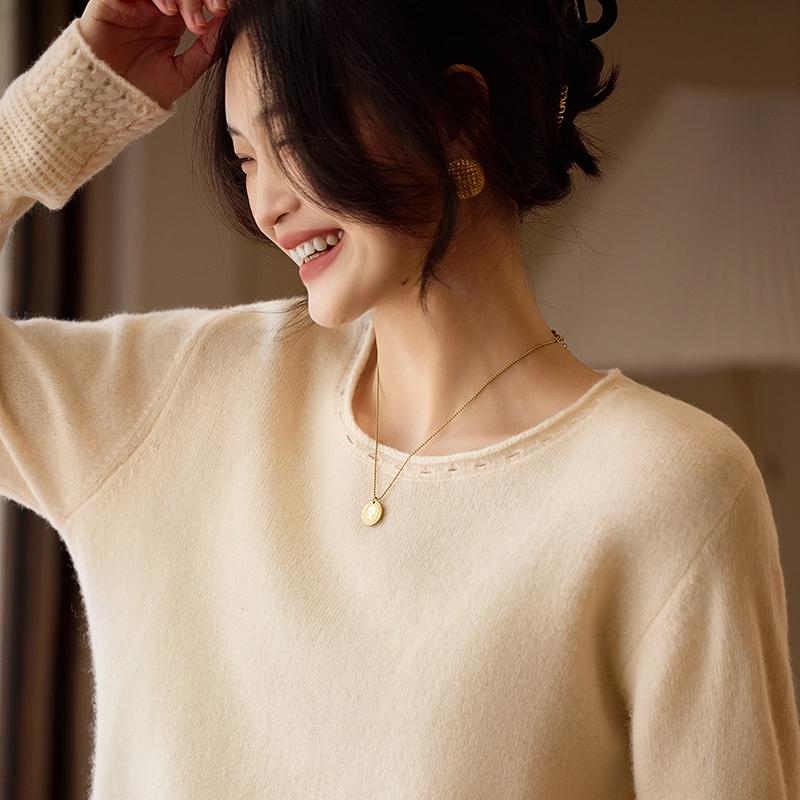 Women's Cashmere Sweater Qinghe Cashmere 30% Cashmere 70% Wool Autumn and Winter Pullover Warm and Fashionable
