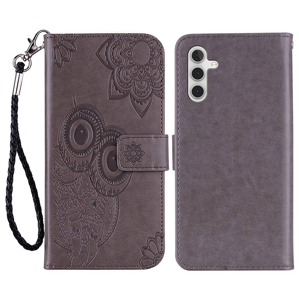 For Samsung Galaxy S24 FE Case Owl Flower Imprinted Leather Cover Wallet with Strap