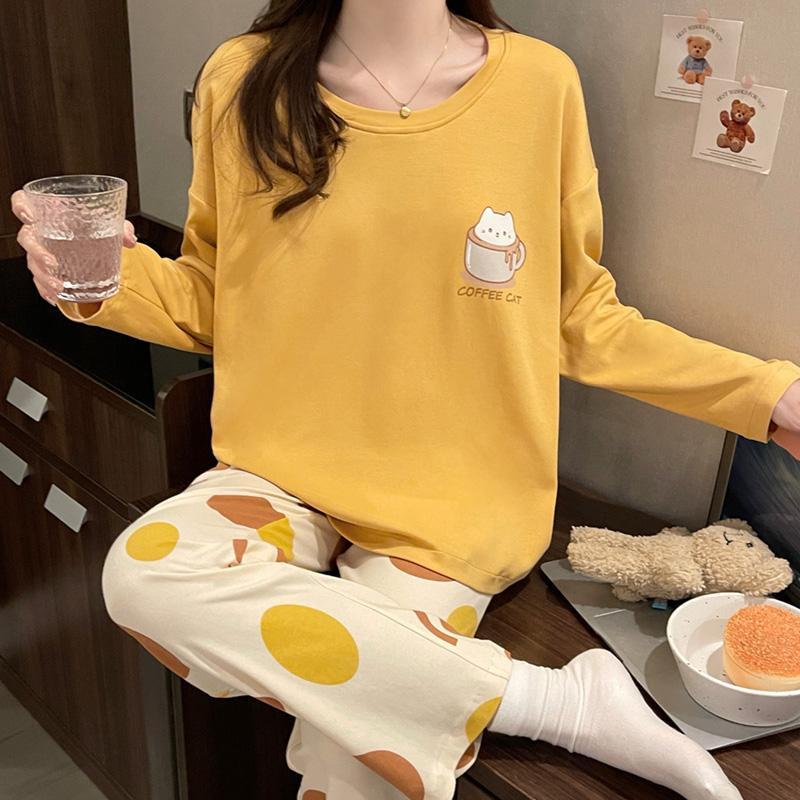 

Весна и осень, новый женский пижамный комплект домашней одежды для девочек и студентов, повседневный, удобный, с длинными рукавами, длинные брюки, комплект домашней одежды M