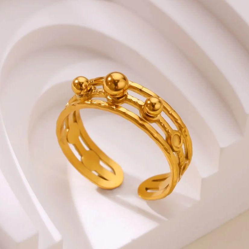 Multi-layered Bead Rings For Women Gold Color Stainless Steel Geometric Bead Opening Ring Wedding Christmas Jewelry Gift