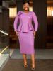 Women's Plus Size Purple Two-Piece Look Waist-Cinched Ruffle Dress