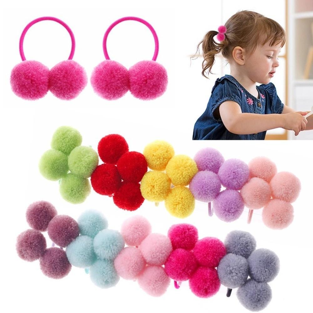 Double Fur Ball Hair Rope Set High Elasticity Hair Bands New Hair Scrunchies  For Kids Girls