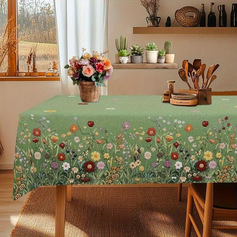 Vintage Bloemenprint Tafelkleed Tafeldecoratie Lente Aquarel Bloemen Groen Rechthoekig Tafelkleed Feestdecoratie Moederdag Cadeau 140x200cm