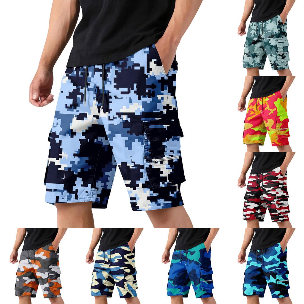 Herren Tarn Cargo-Shorts mit Kordelzug Taille Verstellbare Passform Mehrere Taschen Robust Arbeitskleidung Outdoor Utility Shorts